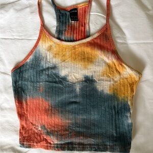SHEIN Women's Tie-Dye Ribbed Racerback Crop Tank - Multicolor